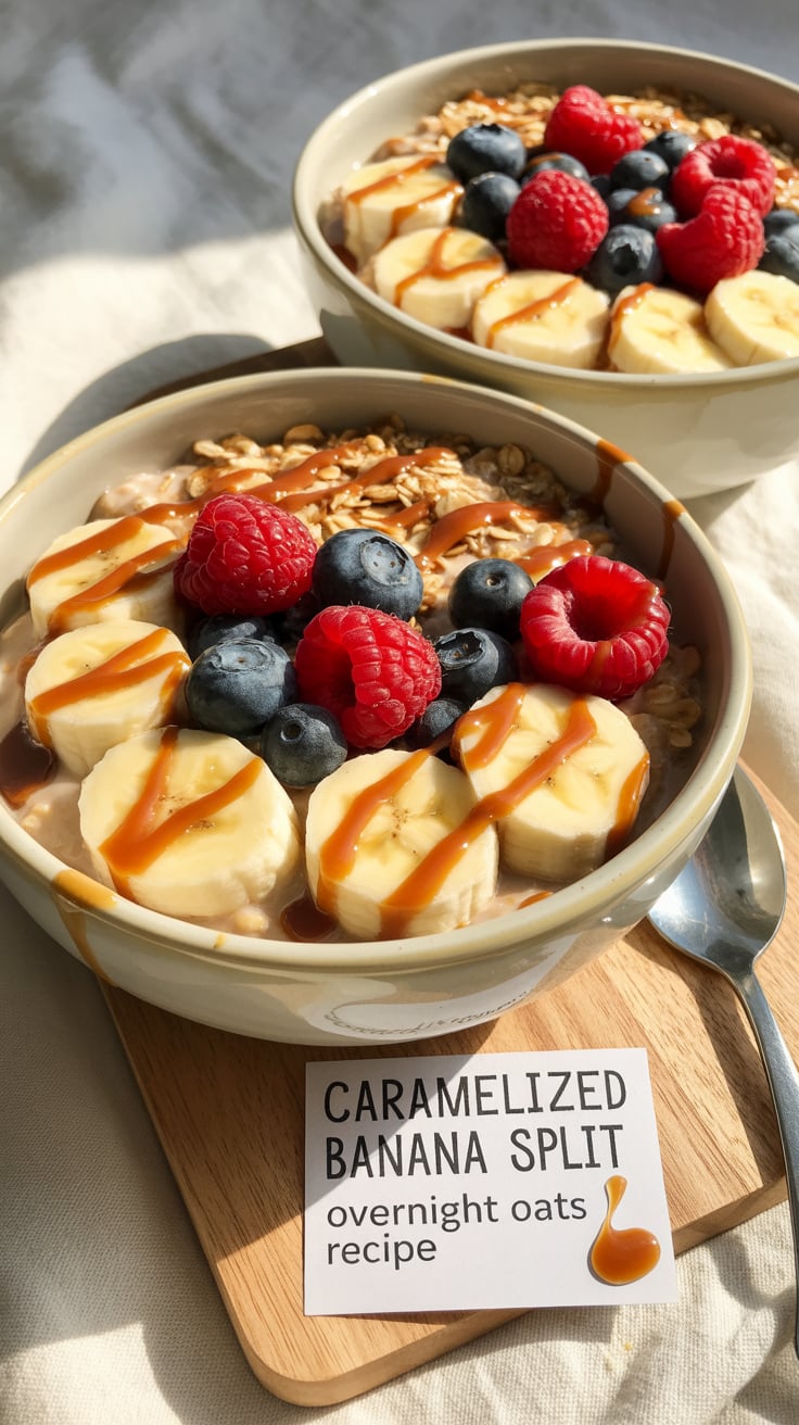 Caramelized Banana Split Overnight Oats Recipe